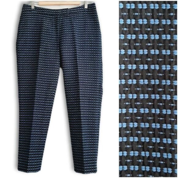 ANNE KLEIN | Woven Textured Pattern Front Crease Ankle Crop Trousers Blue Sz 10 - Picture 1 of 11